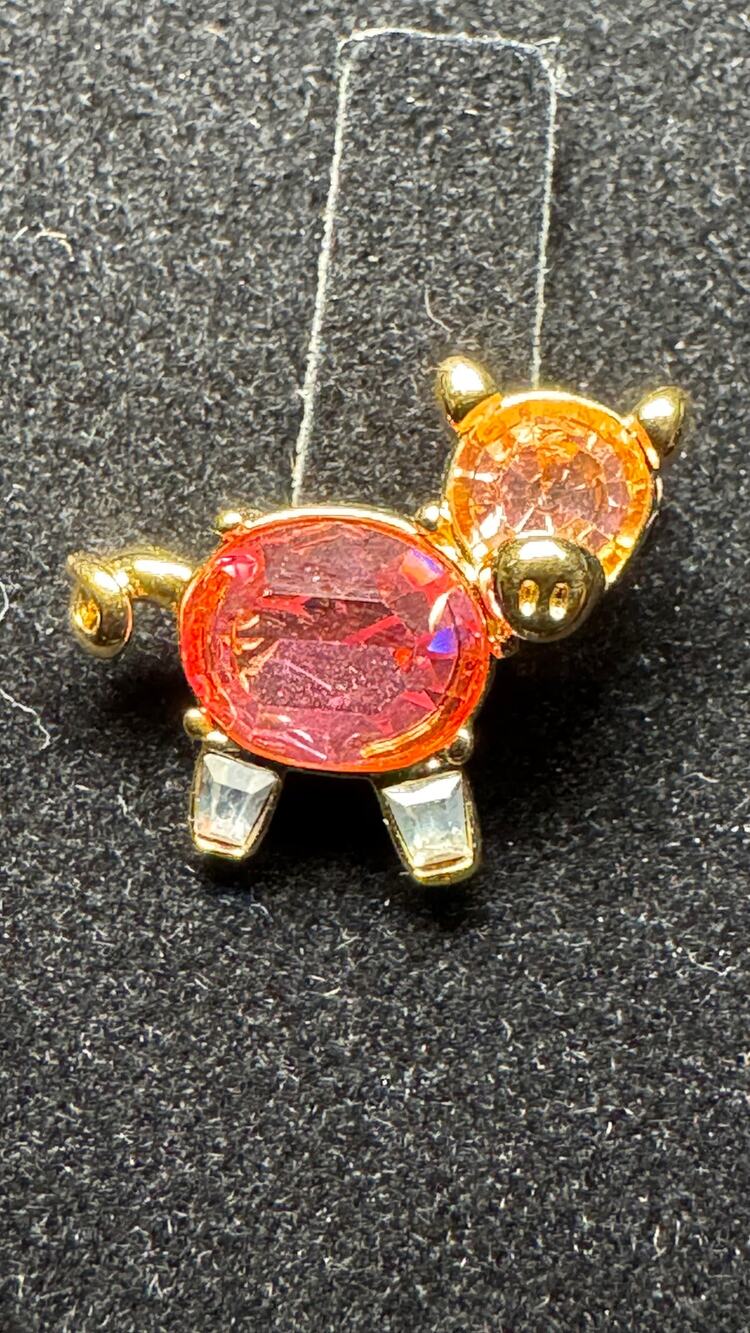 Vintage Joan Rivers Crystal Pig Brooch